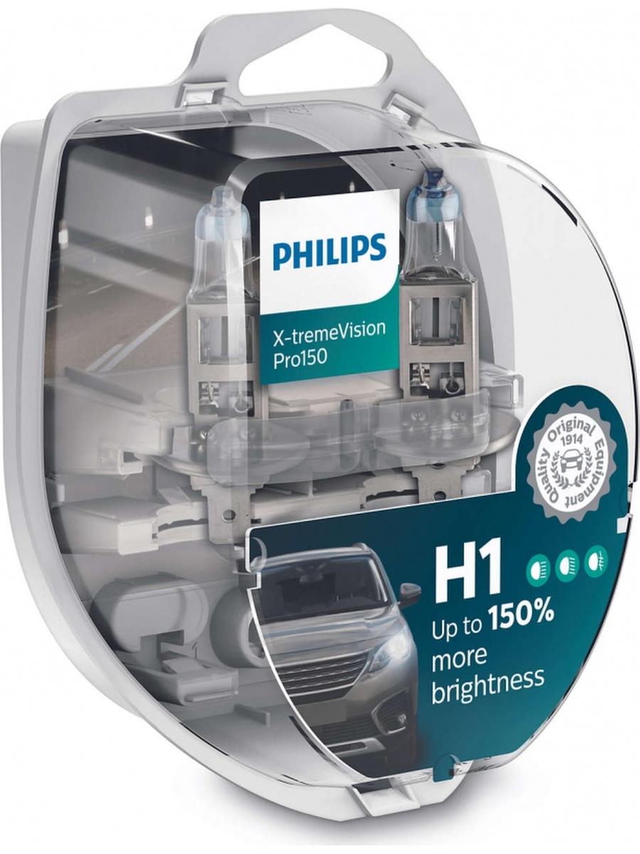 Автолампы H1 "Philips" X-trem VisionPro150 +150% , 12V, 55W, 3450K