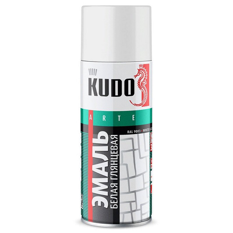 Краска универсальная "KUDO", белая глянцевая, спрей, 520мл