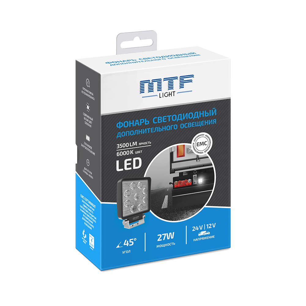 Фара светодиодная "MTF", 12-60V, 3500лм, 6000К, квадрат