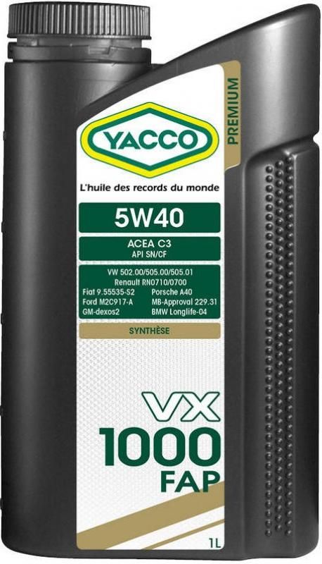 Масло моторное YACCO VX 1000 FAP 5W40, SN/CF, Dexos2, C3, 1л