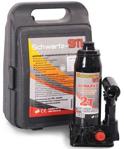 Домкрат гидравлический бутылочный "SCHWARTZ-911", пластиковый кейс, 2т