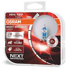 Автолампы H11 "Osram", Night Breaker Laser, +150%, 12V, 55W, 3200K