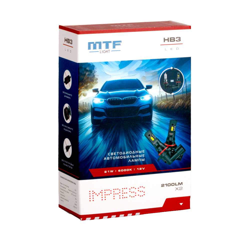 Комплект светодиодных ламп HB3 "MTF", Impress, 12V, 21W, 2100lm, 6000K