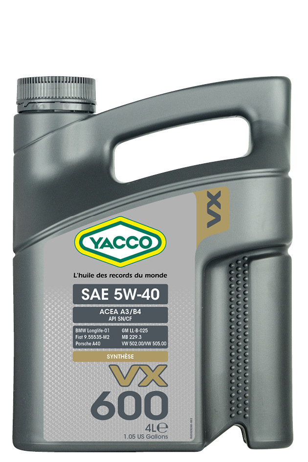Масло моторное YACCO VX 600  5W40, SN.A3/B4,LL01,GM,Mb,VW502/505, 4л