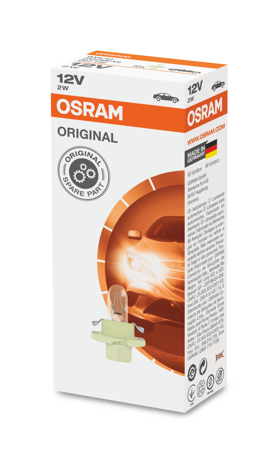 Автолампа в панель BX8.4d "Osram", Original, 12V, 2W