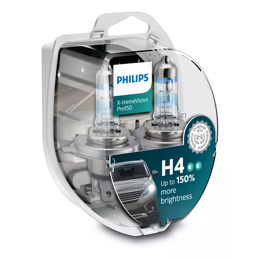 Автолампы H4 "Philips" X-trem vision Pro +150%, 12V, 55W, 3600K