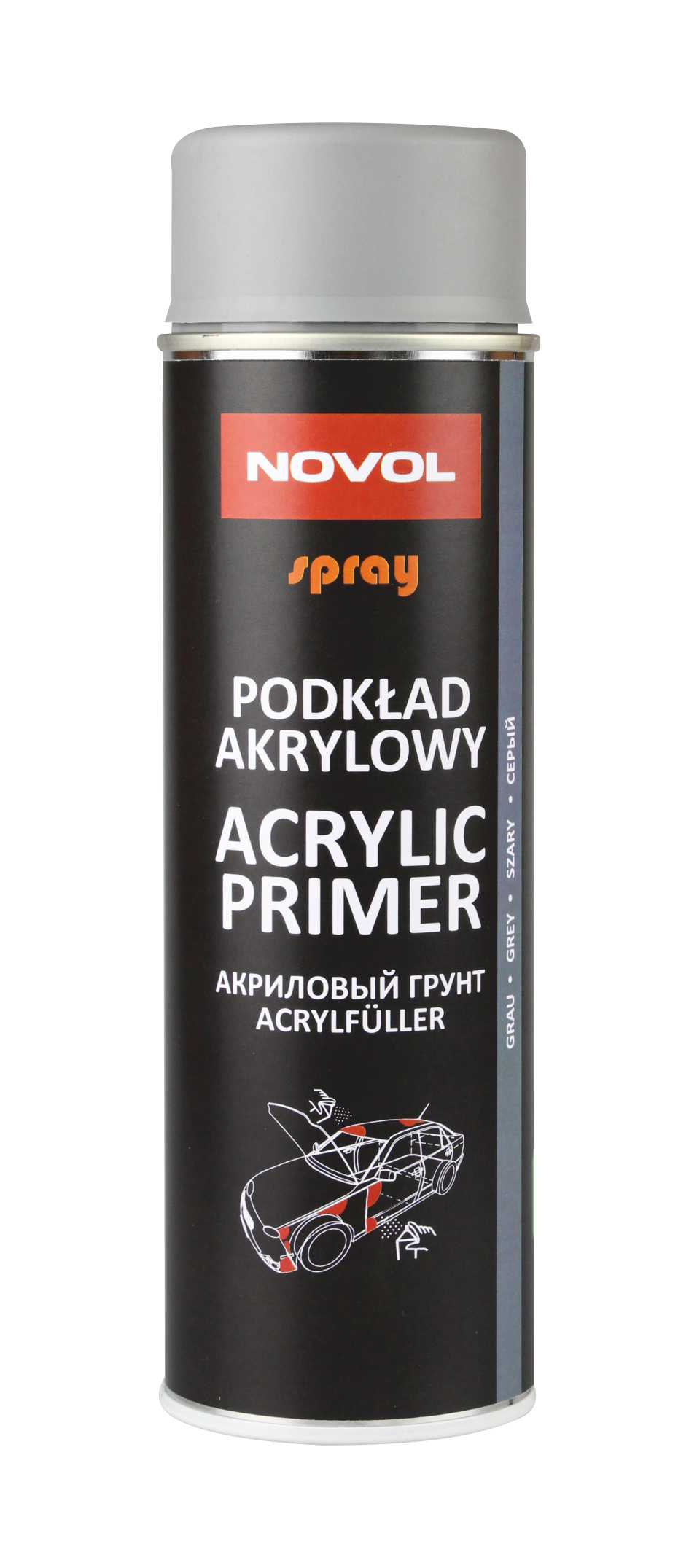 Грунт "Novol" 370 PROTECT SPRAY 1K акриловый, серый, спрей, 500мл