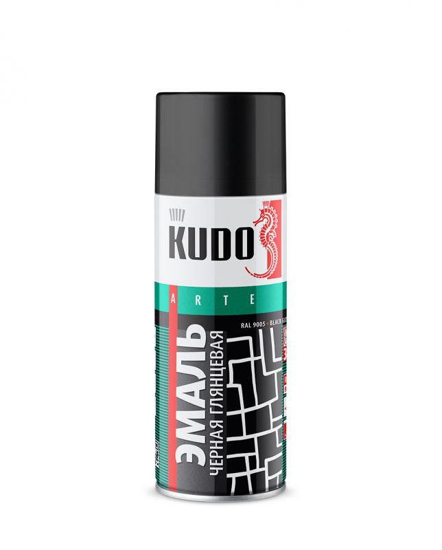Краска универсальная "KUDO", черная глянцевая, спрей, 520мл