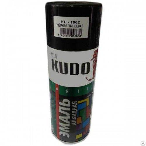 Краска универсальная "KUDO", черная глянцевая, спрей, 520мл